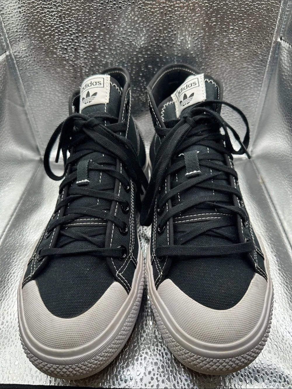 Adidas grunge Black Canvas High-Top Platform Sneakers with White Sole